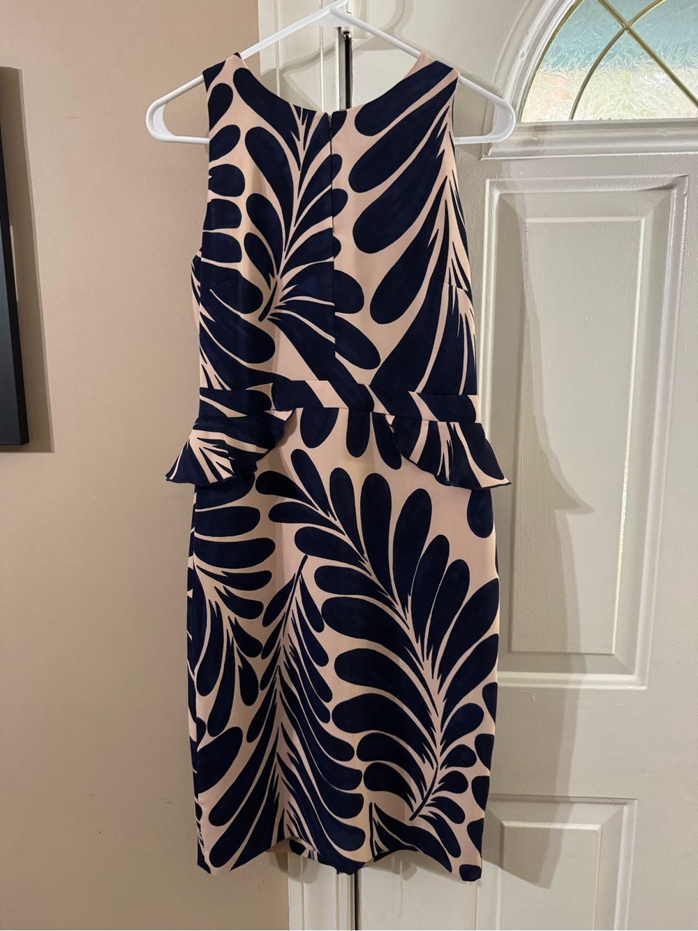 Navy Leaf Print Peplum Sheath Dress - Women (NWT)